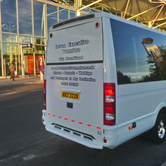 A mini coach being used for an airport transfer