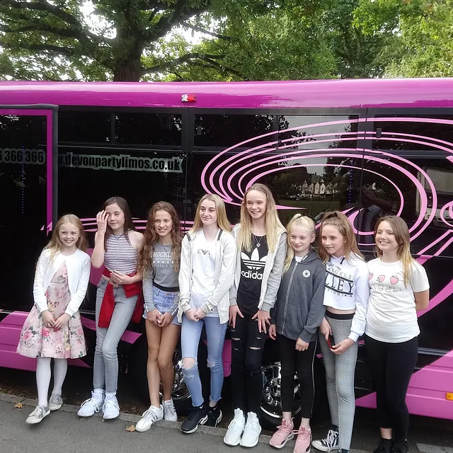 Children having a partybus as a birthday party